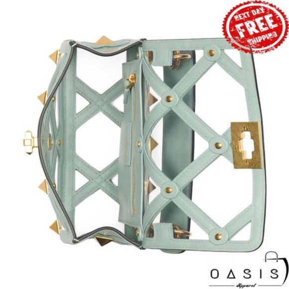 VALENTINO Made In Italy Leather Medium Bag With Roman Stud Chain/ Women's Bag - Picture 3 of 4